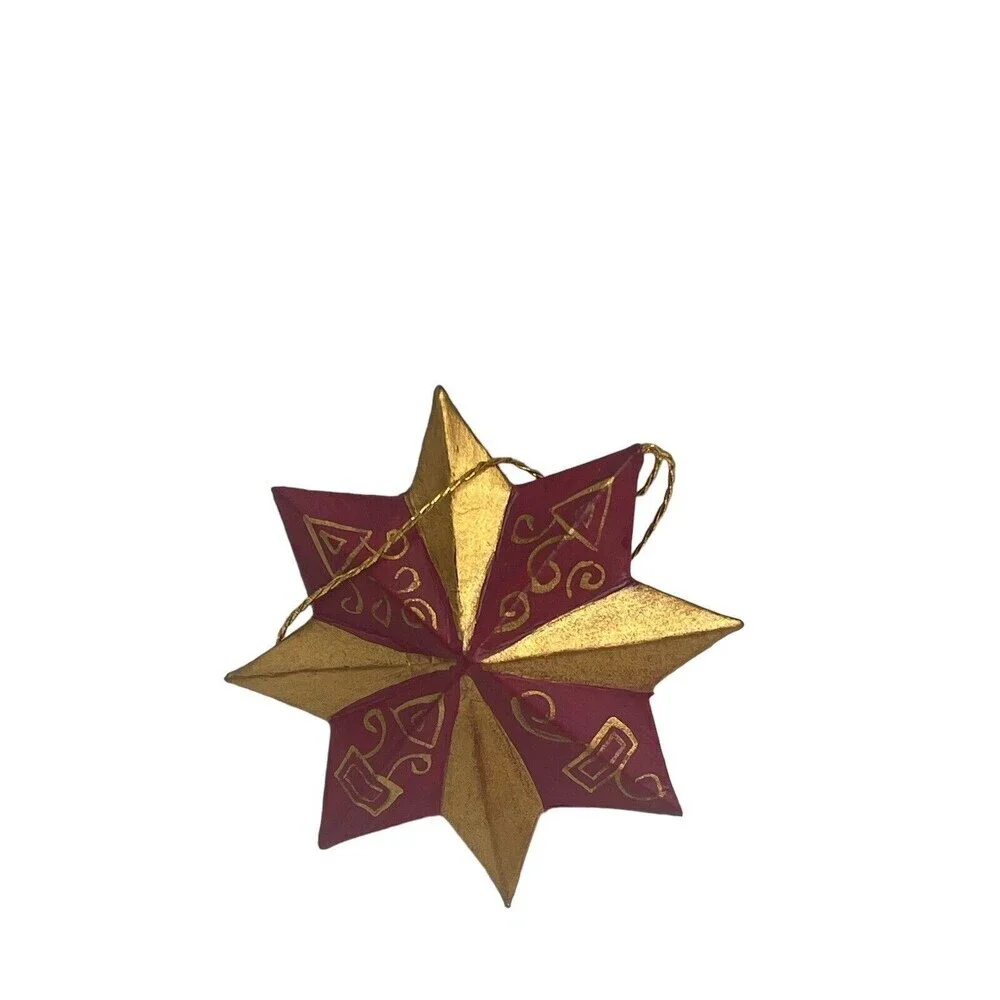 Christmas Star Ornament Gold Red 2” Made In Peru